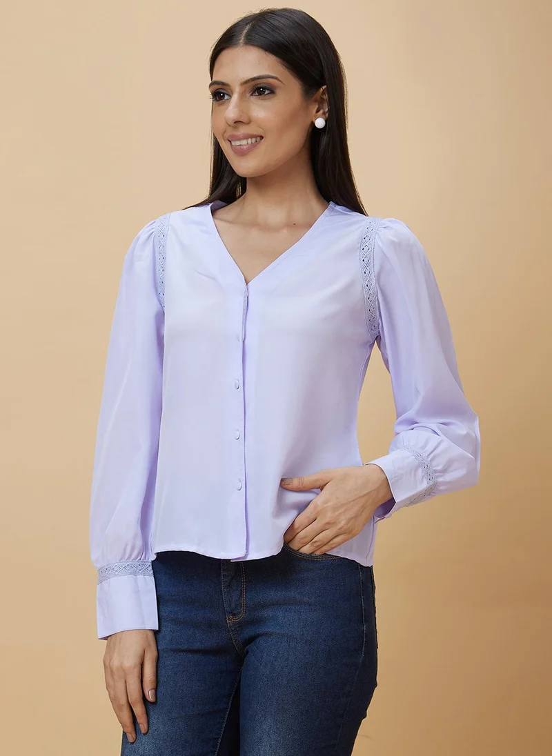 globus Globus Women Blue V-Neck Puff Sleeve Top