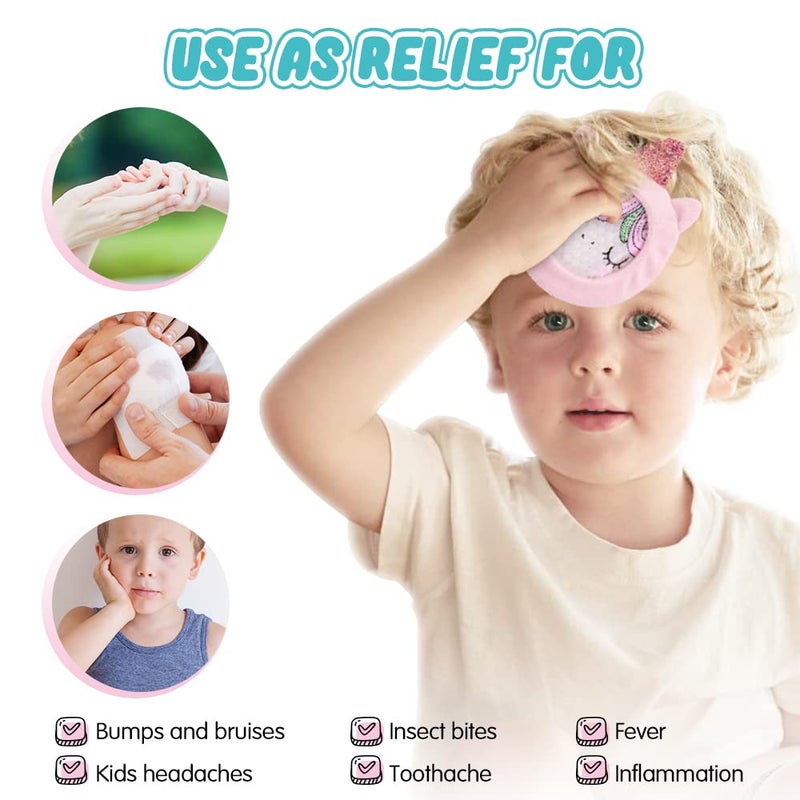 Hilph Kids Ice Packs for Boo Boos, Reusable Gel Ice Packs for Injuries for Toddlers Baby, Hot & Cold Compress with Cute Plush Sleeves for Body Pain Relief, Fever, First Aid, Bumps, 3 Packs (Unicorn) - Image 2