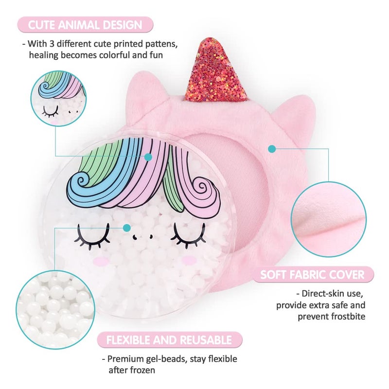Hilph Kids Ice Packs for Boo Boos, Reusable Gel Ice Packs for Injuries for Toddlers Baby, Hot & Cold Compress with Cute Plush Sleeves for Body Pain Relief, Fever, First Aid, Bumps, 3 Packs (Unicorn) - Image 4