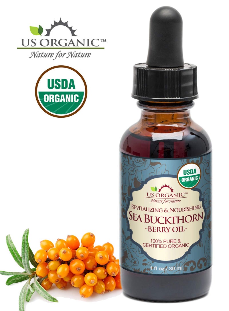 US Organic زيت توت البحر العضوي الأمريكي (فاكهة) ، مستخرج باستخدام ثاني أكسيد الكربون الفائق ، معتمد من وزارة الزراعة الأمريكية ، 100% نقي وعذري ، غير مكرر في زجاجة زجاجية كهرمانية ، للوجه والشعر وعلاج البقع ومكافحة الشيخوخة ، 1 أونصة (30 مل) - Image 2