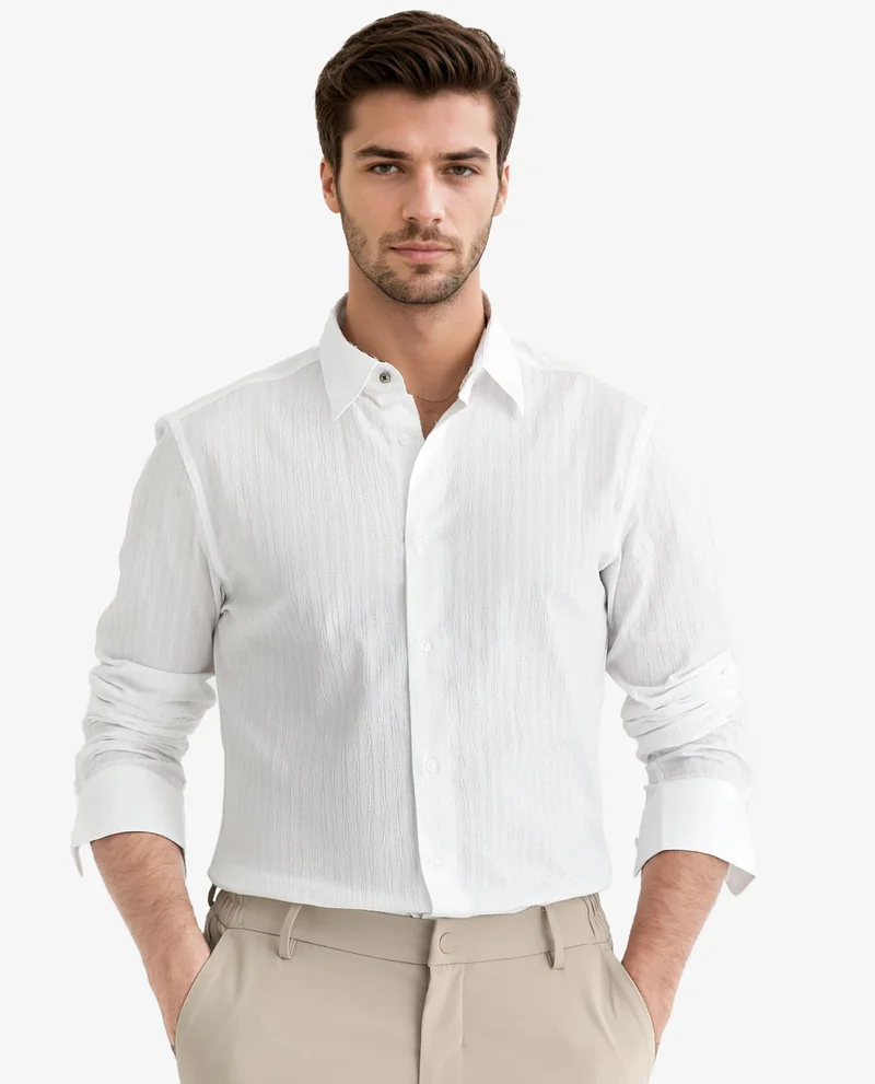 Rare Rabbit Rare Rabbit Men's Anemo White Cotton Fabric Full Sleeves Striped Shirt