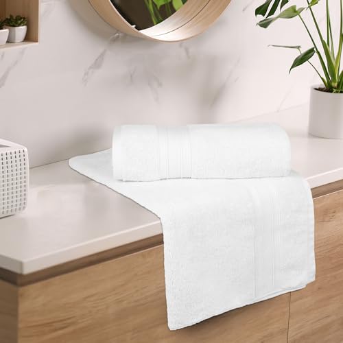 Trident Soft Comfort Air Rich 100% Cotton Towels for Bath, 500 GSM Large Size Bathroom Towels for Men/Women, 2 Pc Bath Towel Set (69cm x 137cm), White - Image 2