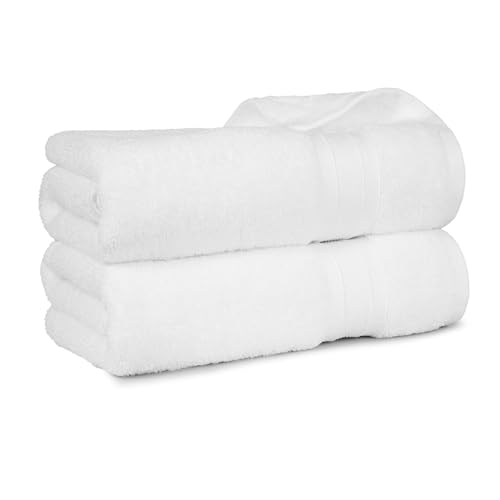 Trident Soft Comfort Air Rich 100% Cotton Towels for Bath, 500 GSM Large Size Bathroom Towels for Men/Women, 2 Pc Bath Towel Set (69cm x 137cm), White - Image 1