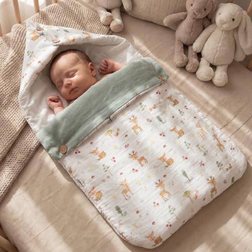 haus & kinder 3 in 1 Baby Sleeping Bag & Carry Nest | Cotton Bedding Set for Infants & New Born Baby | Portable/Travel & Skin Friendly | 0-6 Months (Whimiscal Woodland) - Image 1
