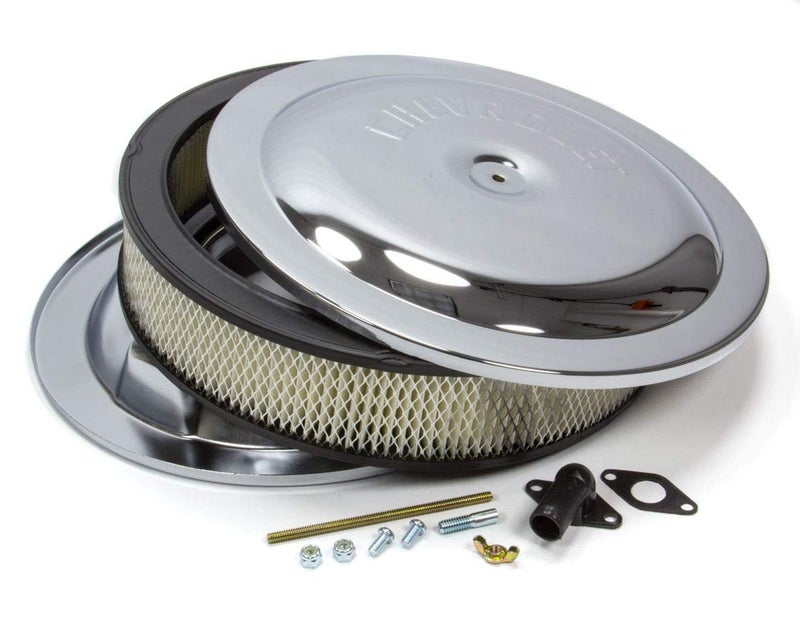 Proform 141307 Chrome 14 Diameter Air Cleaner Kit with Raised Chevrolet Logo and 3 Paper Filter