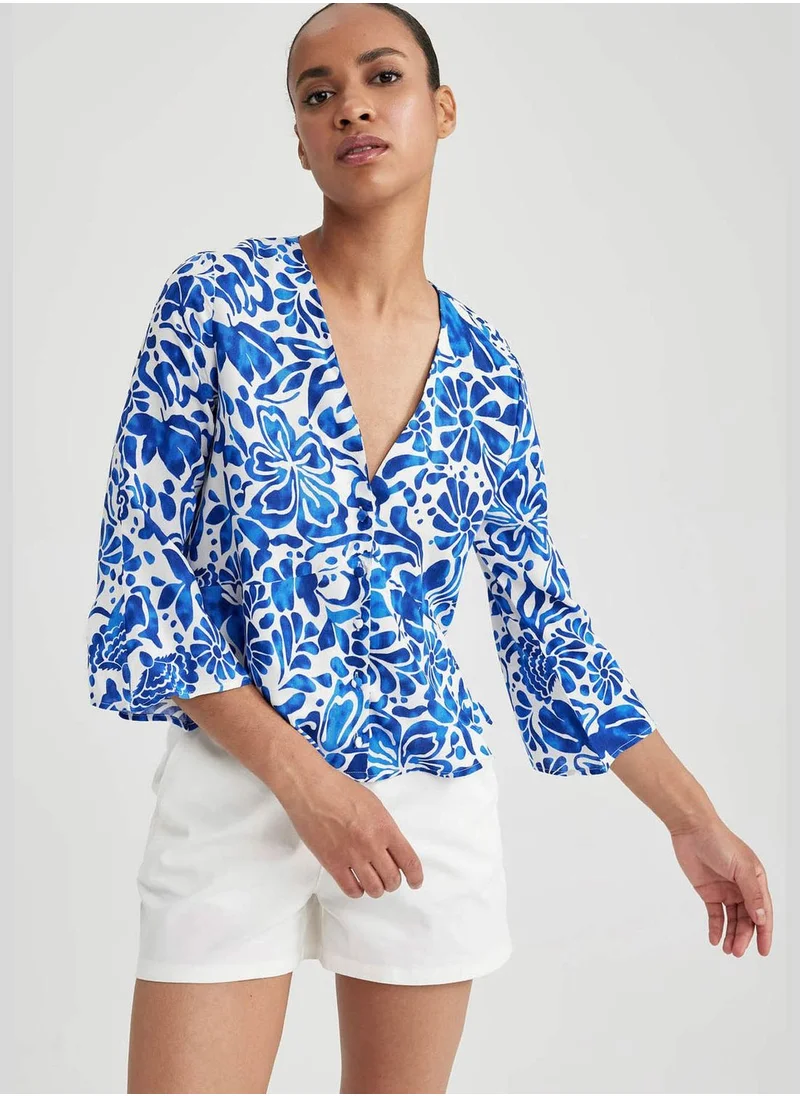 ديفاكتو Woman V Neck Woven Long Sleeve Blouse