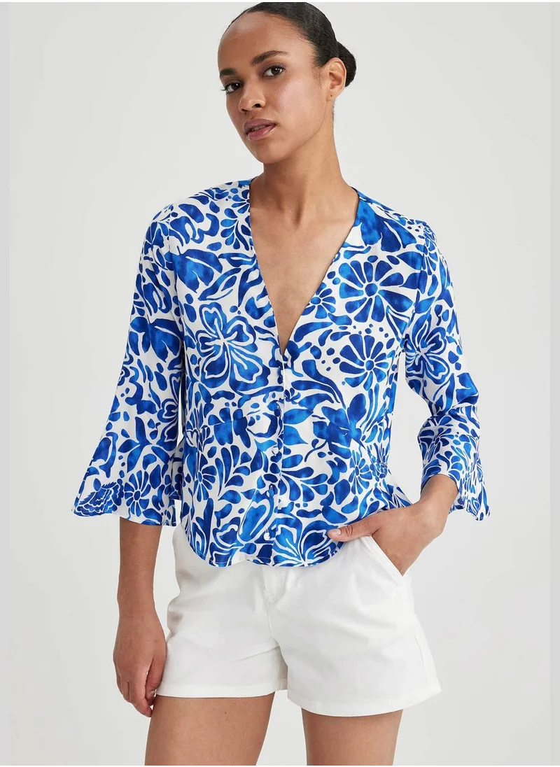 ديفاكتو Woman V Neck Woven Long Sleeve Blouse