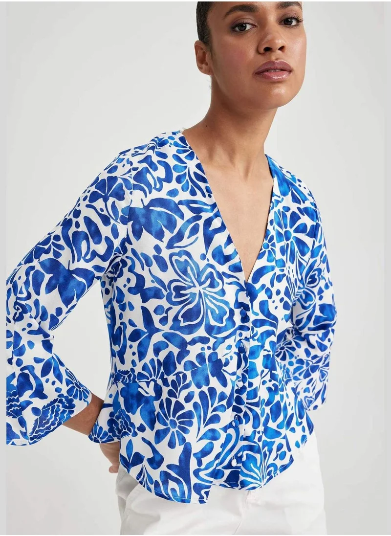 ديفاكتو Woman V Neck Woven Long Sleeve Blouse