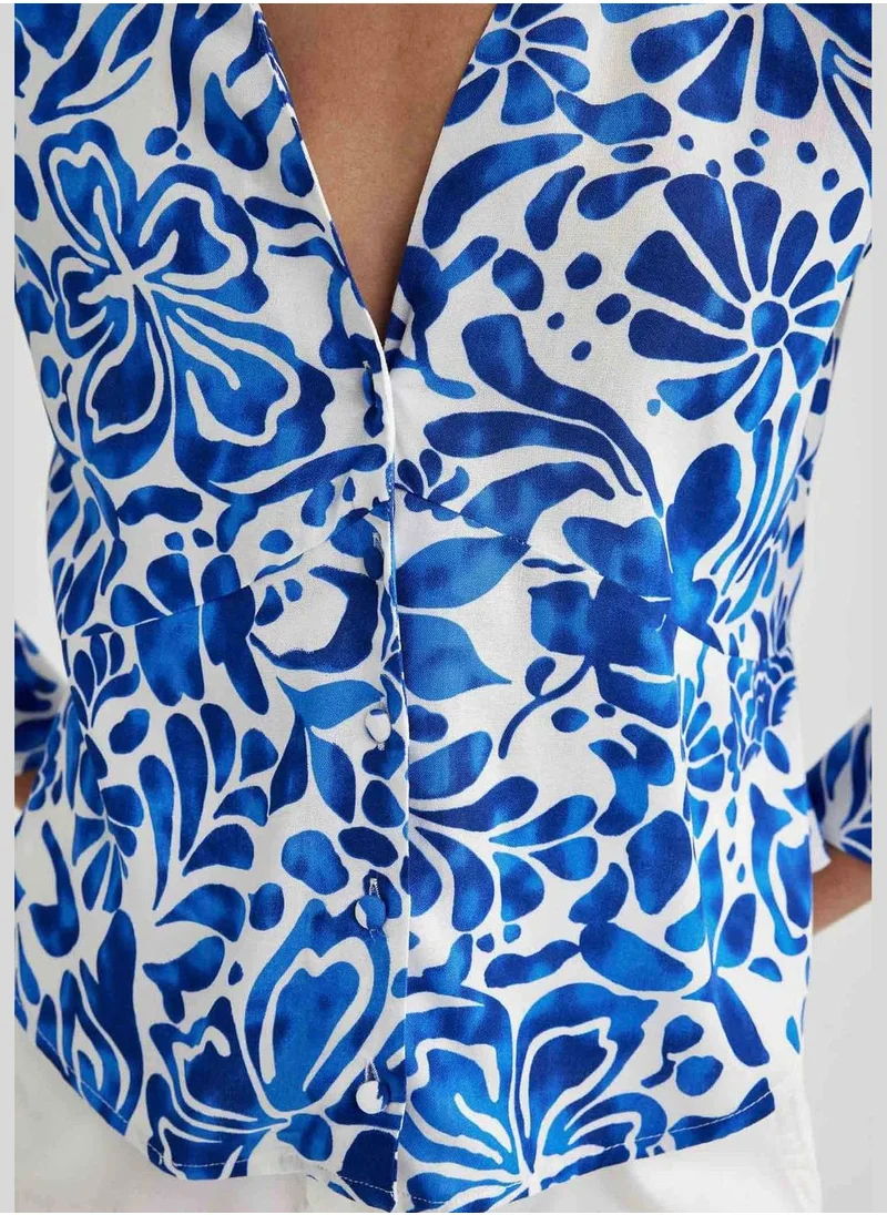 ديفاكتو Woman V Neck Woven Long Sleeve Blouse