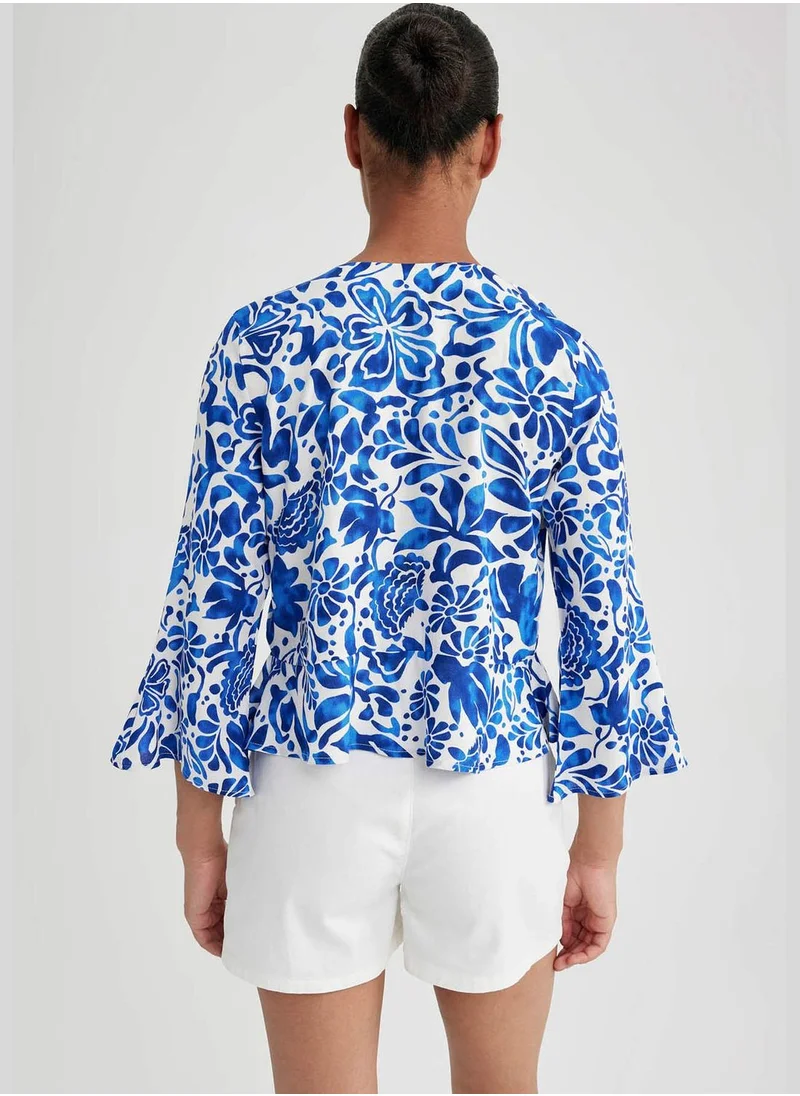 ديفاكتو Woman V Neck Woven Long Sleeve Blouse