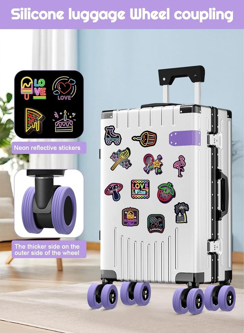 Pack of 58 Suitcase Wheels Cover and Picture, Silicone Suitcase Wheel Cove, Carry on Luggage Wheels Silent Protection Cover for most 8-spinner Wheels Luggage Sets (Purple 8 Pack+50pcs picture)  - Image 2