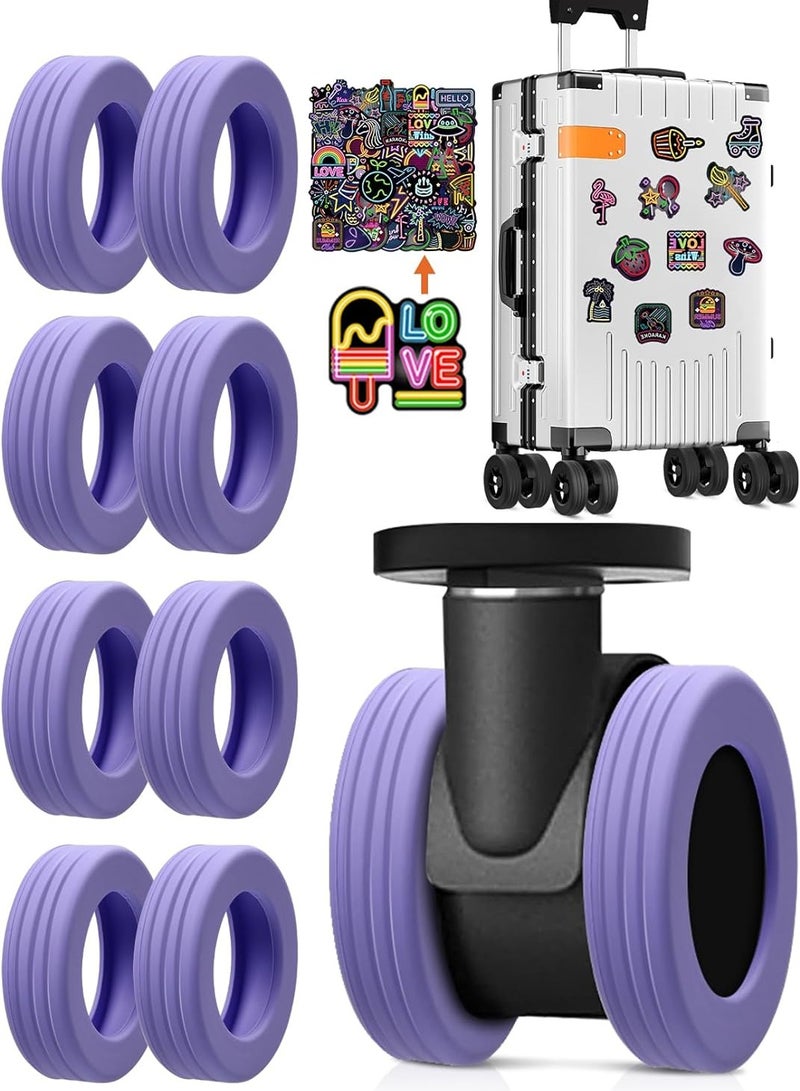 Pack of 58 Suitcase Wheels Cover and Picture, Silicone Suitcase Wheel Cove, Carry on Luggage Wheels Silent Protection Cover for most 8-spinner Wheels Luggage Sets (Purple 8 Pack+50pcs picture)  - Image 1