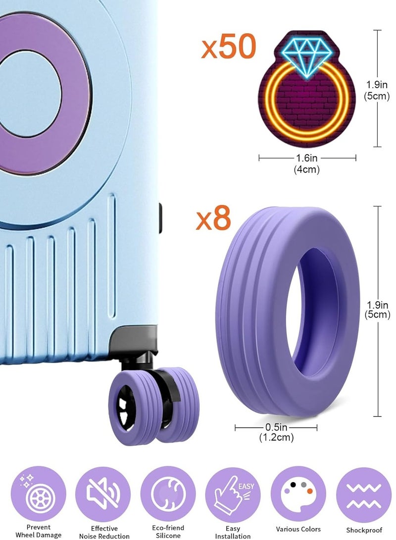 Pack of 58 Suitcase Wheels Cover and Picture, Silicone Suitcase Wheel Cove, Carry on Luggage Wheels Silent Protection Cover for most 8-spinner Wheels Luggage Sets (Purple 8 Pack+50pcs picture)  - Image 3