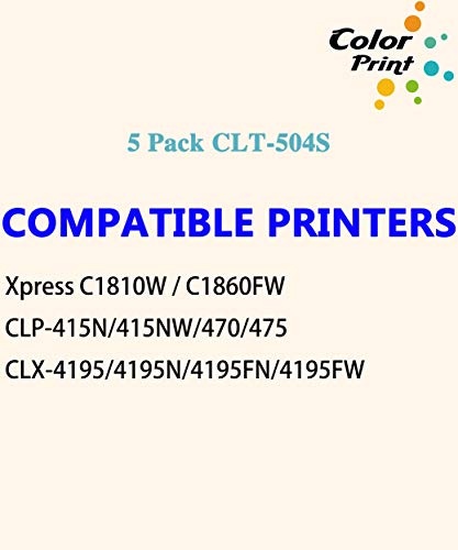Color Print Compatible 504s Toner Cartridge Replacement for Samsung CLT-504S Toner CLT504S CLTK504S CLTM504S CLTC504S CLTY504S for CLP-415NW CLP-475 CLP-4195FW Xpress C1810W C1860FW (2BCMY,5-Pack) - Image 2