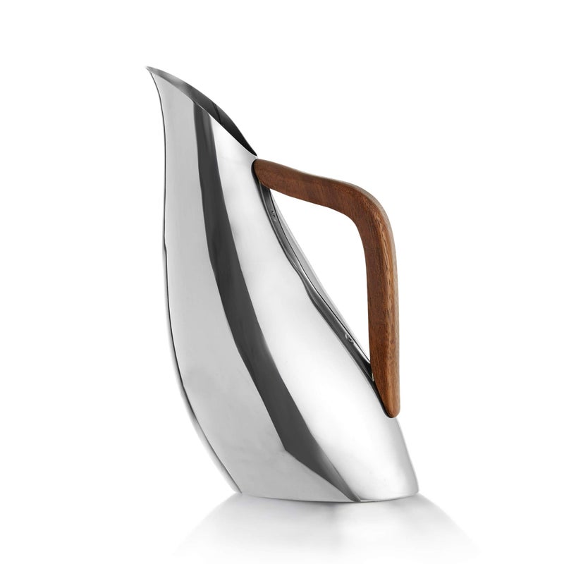 Nambe nambe Pulse Collection Pitcher  64Ounce  Hot  ColdWater Pitcher with Handle for Homemade Beverages Juice Iced Tea and Milk  Made of Stainless Steel with Acacia Wood Handle 