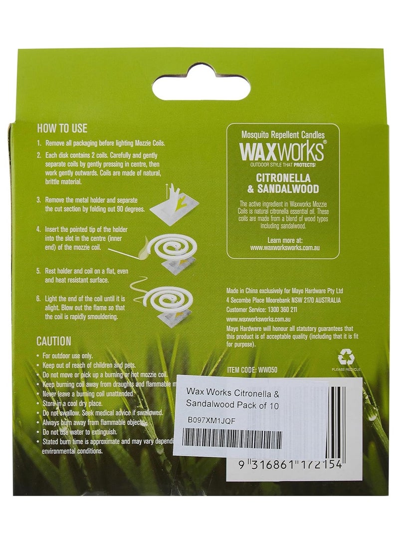 Waxworks Citronella & Sandalwood Mosquito Repellent Coils 10 Pack – Natural Insect Repellent Coils with 7 Hour Burn Time for Outdoor Patio, Garden, Camping & Home Protection - Image 5