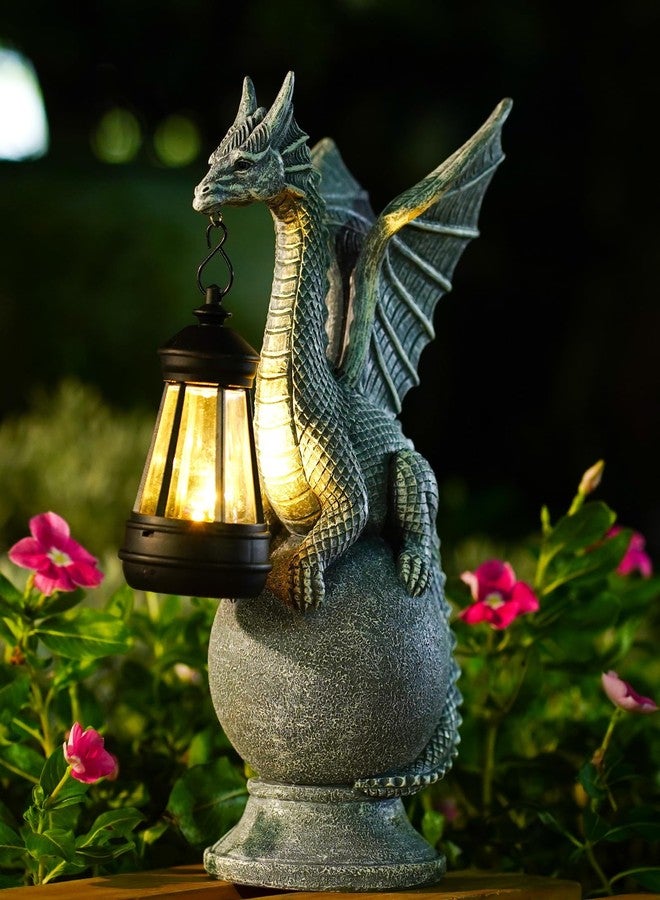 Qeeman Dragon on Ball with Solar Lantern Statues: Garden Decor Outdoor Decorations Art Figurine for Patio Balcony Yard Lawn - Image 1