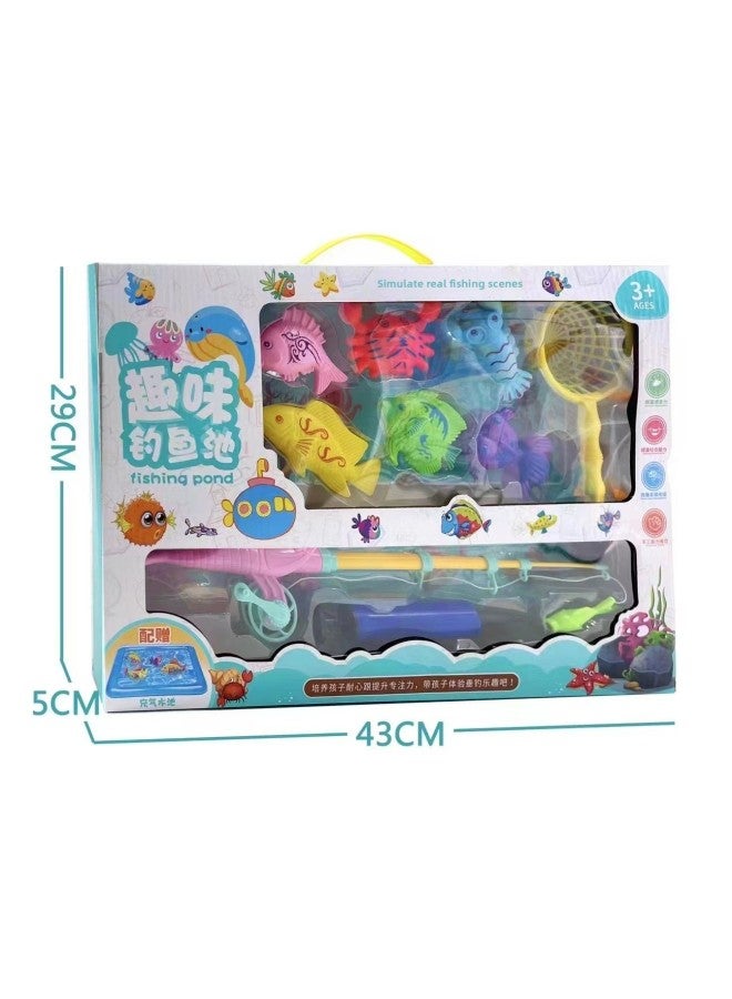 Simulation Magnetic Fishing Toys Children's Educational Magnetic Force Rod Fishing Rod Rod Telescopic Fish Pool Stall Fishing Rod Set-Specifications:Open Window Color Box Fishing 778-10 - Image 1