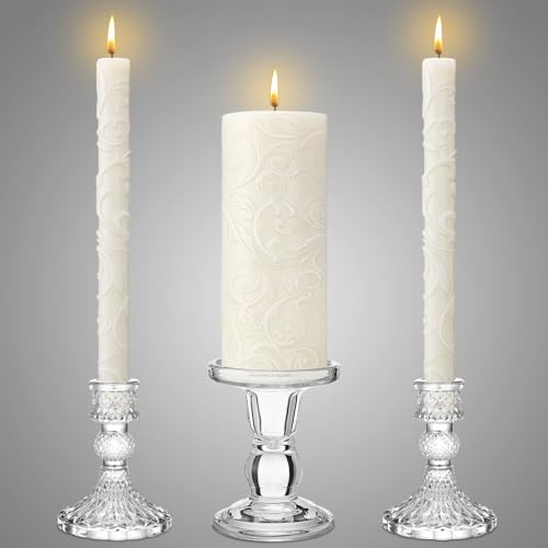 Irenare Unity Candles with Holder for Wedding Ceremony Wedding Decortions Accessories Glass Candle Holder Pillar Candle for Formal Events Church Delicate - Image 1