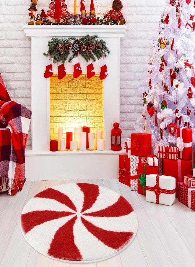 FEBSNOW Christmas Bathroom Rugs Decor, Christmas Candy Winter Round Rug Bath Mat, 22Inch Non Slip Absorbent Carpets Doormat with Backing Washable for Tub Living Dining Holiday Bedroom Nursery - Image 4
