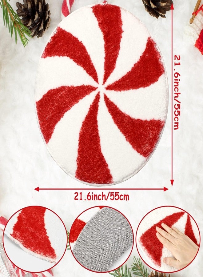 FEBSNOW Christmas Bathroom Rugs Decor, Christmas Candy Winter Round Rug Bath Mat, 22Inch Non Slip Absorbent Carpets Doormat with Backing Washable for Tub Living Dining Holiday Bedroom Nursery - Image 2