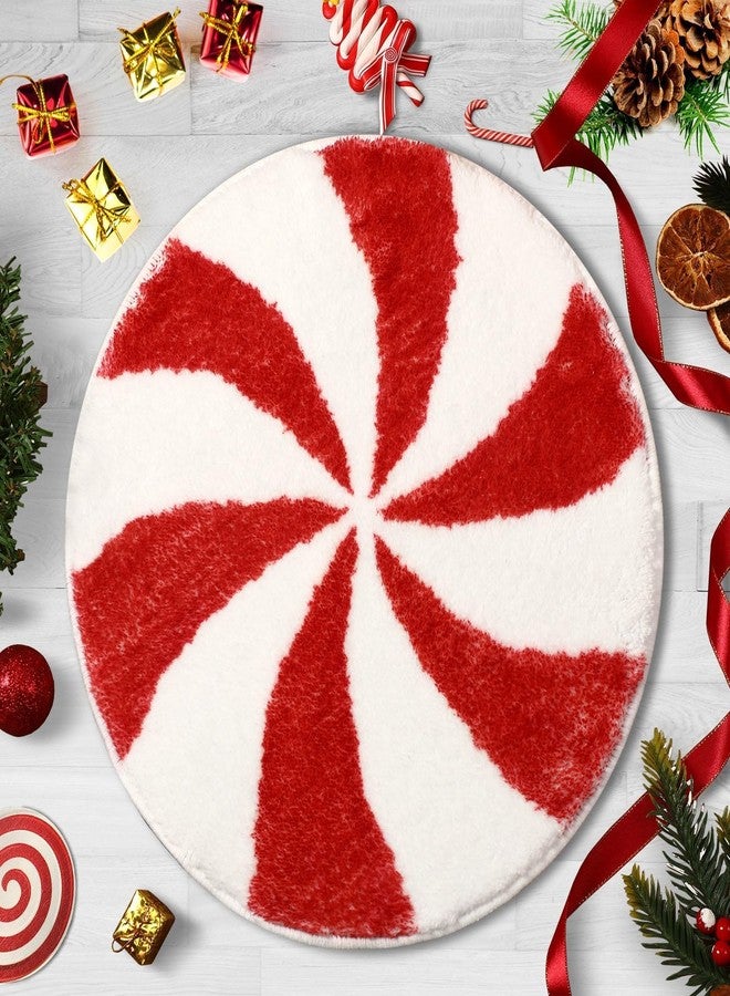 FEBSNOW Christmas Bathroom Rugs Decor, Christmas Candy Winter Round Rug Bath Mat, 22Inch Non Slip Absorbent Carpets Doormat with Backing Washable for Tub Living Dining Holiday Bedroom Nursery - Image 1