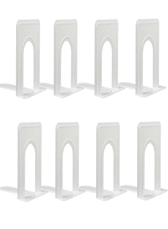 COLOGO Metal Bookends for Home Office, Book Shelf Holder Home Decorative, Book Ends for Heavy Books/Movies/CDs, White 6.5 x 5 x 5.7 in, 4 Pair/ 8 Piece - Image 1