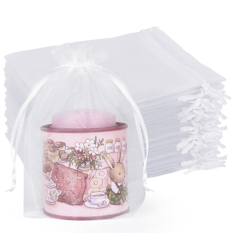 Crweety 50 Pack White Organza Bags 5x7 Inch, Small Mesh Gift Bags for Jewelry Sachet, Elegant Small Mesh Bag Drawstring for Candy Wedding Party Favor, Bridal Shower, Baby Shower & Christmas Gifts - Image 1
