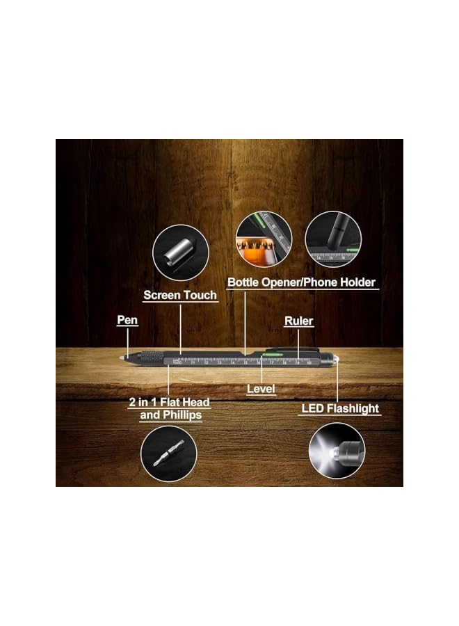 promass 9 in 1 Multitool Pen, Cool Gadgets Function Tools Capacitive Stylus LED Flashlight Gifts for Men Husband Dad - Image 2