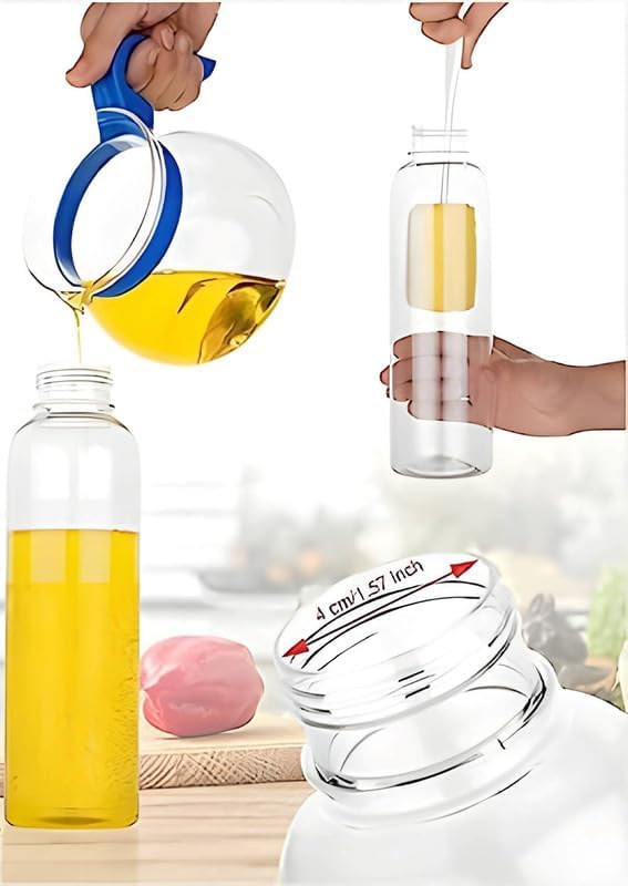 Leawall Food-Grade Plastic 1 litres Oil Dispenser for Cooking, Easy Flow Oil and Vinegar Bottle, Oil Pourer, Liquid Dispenser, Transparent, Unbreakable, Medium - Image 4