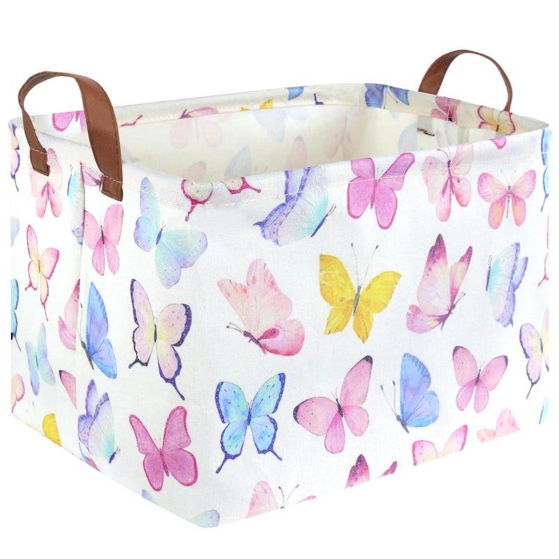 FXOCSHE Rectangular Butterfly Basket,Girls Basket, Foldable waterproof cute storage basket,Kids Storage Bin,Toy gift Organizer,Girls Room Decor,Butterfly Room Decor,Gift Box(Colorful Butterflies) - Image 1