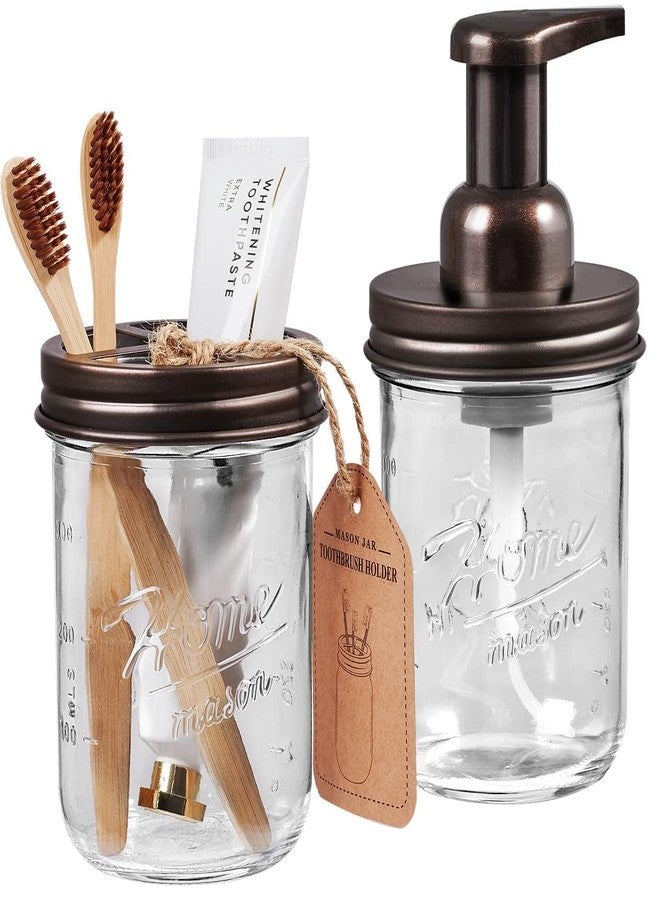 SheeChung Bathroom Accessories, Toothbrush Holder, Foaming Soap Dispenser, Bathroom Decor, Bathroom Accessory Set, Dish Soap Dispenser for Bathroom, Kitchen Sink - Bronze - Image 1