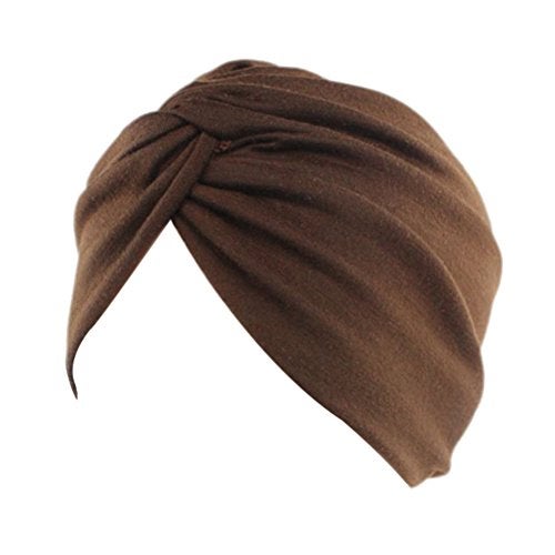 Decou Solid Color Clean Plain Twist Pleasted Hair Turban Cap (Brown) - Image 1
