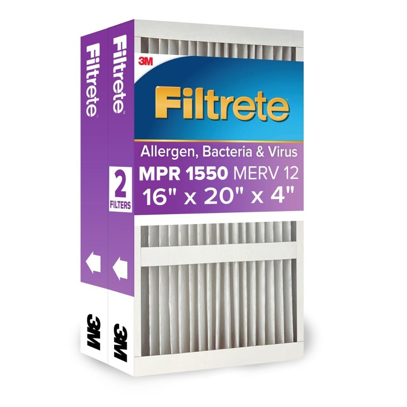 Filtrete 16x20x4 AC Furnace Air Filter MPR 1550 MERV 12 Fits Lennox Honeywell Allergen Electrostatic Air Cleaning Filter 2Pack actual size 1588x1988x431 in