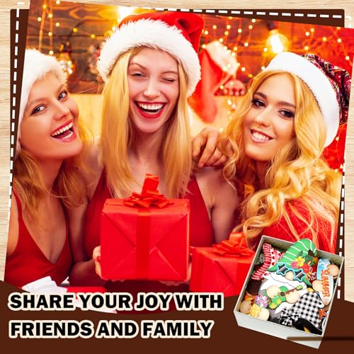 Blulu 34 Pcs Christmas Interchangeable Wooden Gnome Decor DIY Holiday Christmas Seasonal Tiered Tray Decoration Gnomes with Magnet Pieces Welcome Sign for Xmas Holiday Decorations (Classic) - Image 4