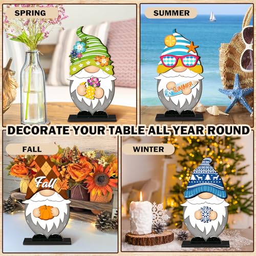 Blulu 34 Pcs Christmas Interchangeable Wooden Gnome Decor DIY Holiday Christmas Seasonal Tiered Tray Decoration Gnomes with Magnet Pieces Welcome Sign for Xmas Holiday Decorations (Classic) - Image 5