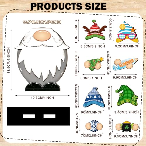 Blulu 34 Pcs Christmas Interchangeable Wooden Gnome Decor DIY Holiday Christmas Seasonal Tiered Tray Decoration Gnomes with Magnet Pieces Welcome Sign for Xmas Holiday Decorations (Classic) - Image 2