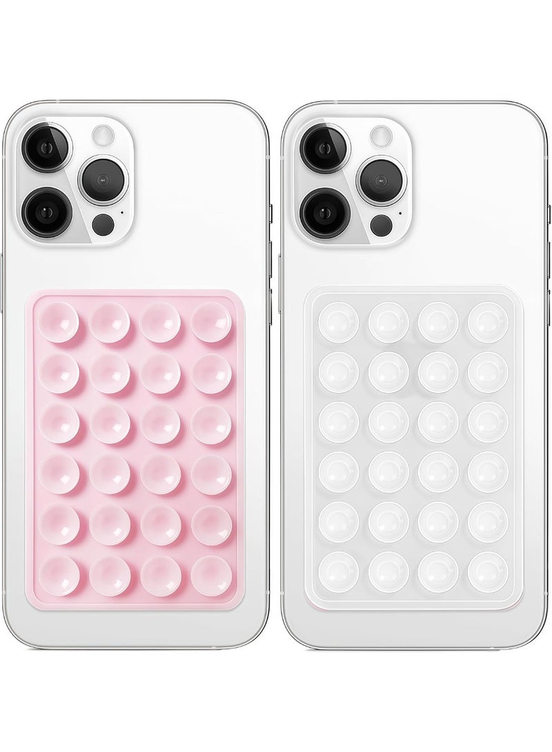 Hugifts 2 Pack Silicone Suction Phone Case Mount, Non Slip Sticky Grip, Silicon Adhesive Suction Cup Mount, Strong Grip Holder for Selfies and Videos (LightPink&Translucent) - Image 1