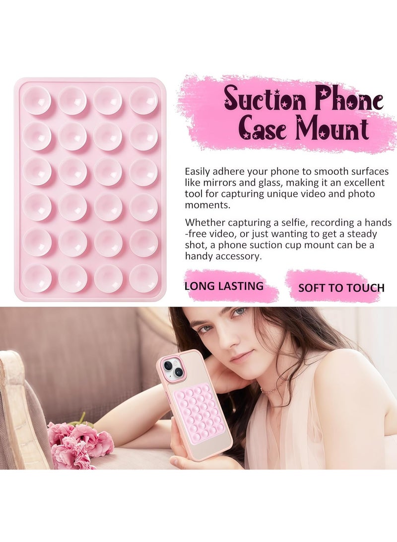 Hugifts 2 Pack Silicone Suction Phone Case Mount, Non Slip Sticky Grip, Silicon Adhesive Suction Cup Mount, Strong Grip Holder for Selfies and Videos (LightPink&Translucent) - Image 2