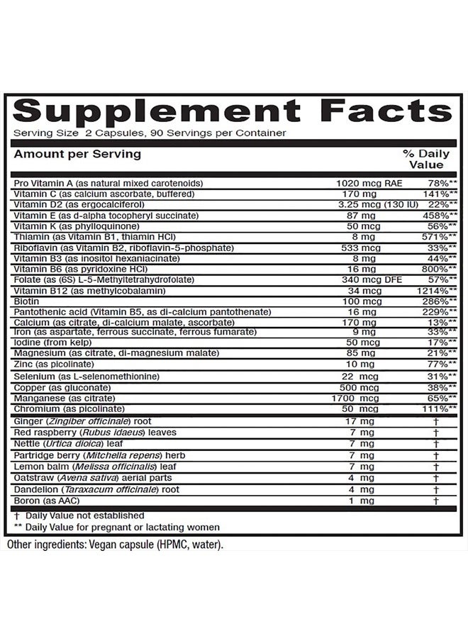 Vitanica Maternal Symmetry, Prenatal and Postnatal Vitamins, Vegan, 180 Capsules  - Image 2