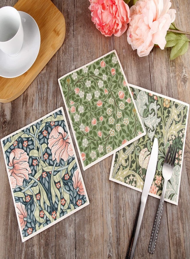 Quera William Morris Swedish Kitchen Dishcloth Vintage Floral Absorbent Cotton Kitchen Dish Towel for Party Home Housewarming Cleaning Counter Wipes 6.7 x 7.7 Inch, 6Pcs - Image 4