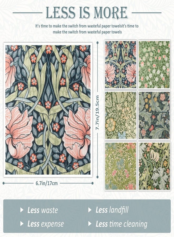Quera William Morris Swedish Kitchen Dishcloth Vintage Floral Absorbent Cotton Kitchen Dish Towel for Party Home Housewarming Cleaning Counter Wipes 6.7 x 7.7 Inch, 6Pcs - Image 2