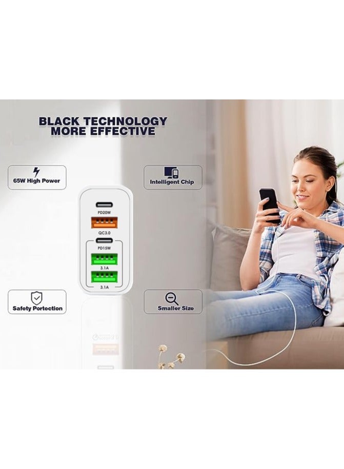 غريفين 65W متعددة الوظائف 5 ميناء نوع C شاحن - الجدار التوصيل USB C PD شاحن مع شحن سريع 3.0 - محطة شحن إنفينو متوافقة مع اي فون ، بكسل ، سامسونج ، هواوي ، آي باد ، AirPods ، الأجهزة اللوحية وأكثر من ذلك - Image 4
