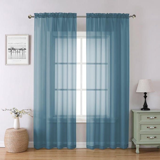 STONE BLUE SHEER CURTAINS 84 INCH LENGTH 2 PANELS LIGHT FILTERING DUSTY BLUE WINDOW CURTAIN TREATMENT DRAPES FOR BEDROOM EACH 42WX84L INCHES