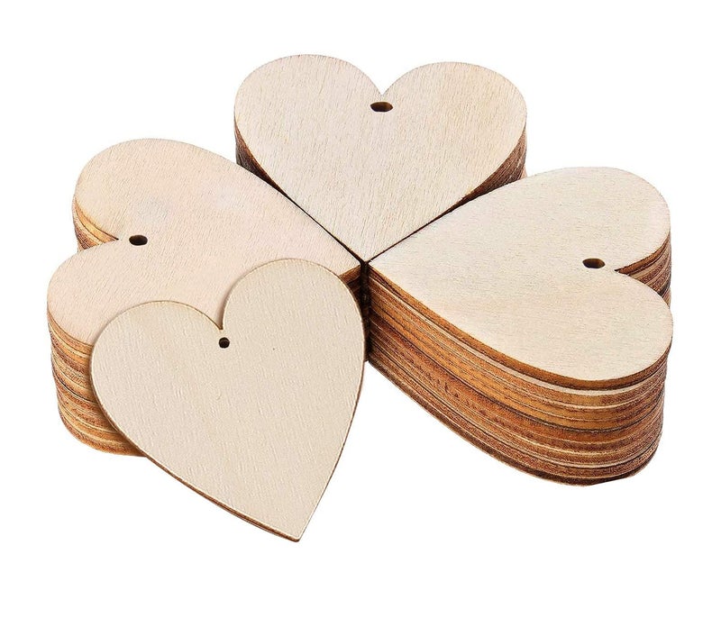 ROOT KRAFT MDF Cutouts | Wooden Cutout For Craft | Pine Wood | Unfinished Tags for Key Chain, Slices Crafts, Xmas, Decorations, Painting | Resin Art Work | MDF Board Cutouts, Heart- [50pcs]-[ 5cmx5cm] - Image 1