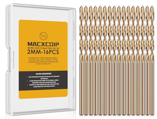 MACXCOIP Metric 16Pcs M35 Cobalt Drill Bit Set, 2mm HSS Cobalt Jobber Drill Bits, for Hardened Metals, Stainless Steel, Cast Iron and Wooden Plastics - Image 1