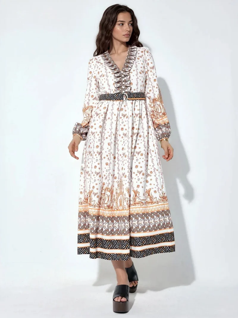 جينيفر Floral Belted Maxi Dress