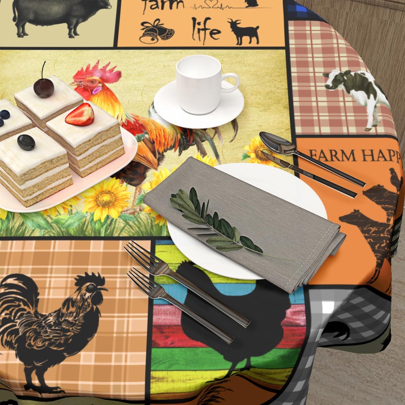 Granbey Farmhouse Rooster Round Table Cloth - Farm Animal Tablecloths Hen Chicken Cattle Ducks Sunflower Table Cover Decoration for Dining Kitchen Picnic Party Decor 60 Inch - Image 5