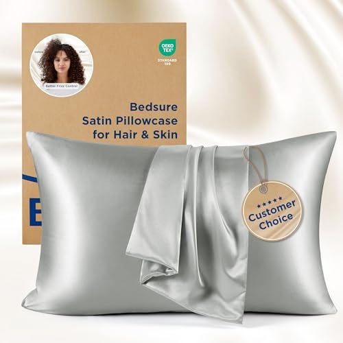 Bedsure Bedsure Satin Pillowcase 2 Pack Similar to Silk Pillow Cases Standard Size Pillow Case for Sleeping Women with Envelope Closure Gifts for Women Men Silver Grey 20x26 Inches 
