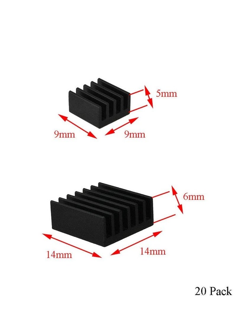 Generic 20pcs Heat Sink Mini Radiator Dissipate Heat Thermal Cooling Lower Temperature Easy to Install for PI IC CPU Chipset Raspberry Stepper Board Aluminum Black Assortment  - Image 3